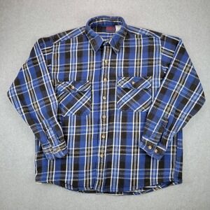 Vintage Dakota Flannel Shirt Mens L Blue Black Plaid Cotton Heavy 90s